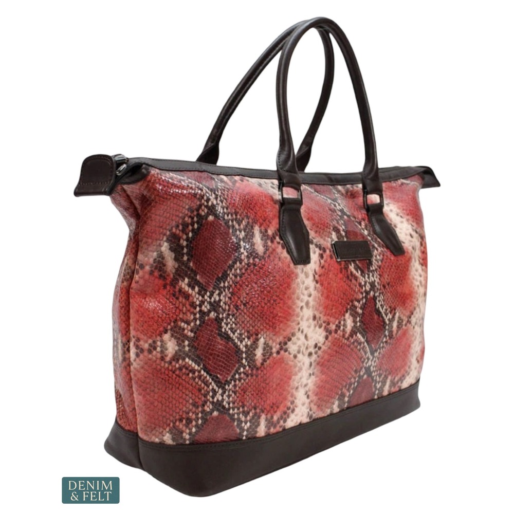 Longchamp Rare Red Python Print Large Tote Bag Travel Weekender Shopper Purse - Picture 3 of 15